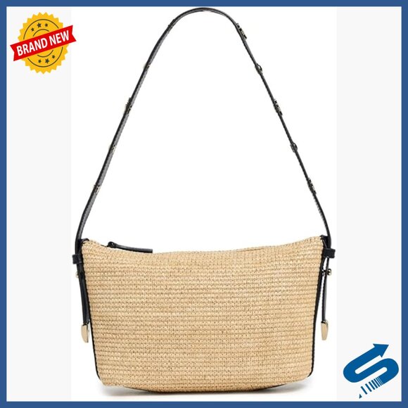 Straw Shoulder Bag with Sun Medallion Accents Adjustable Strap